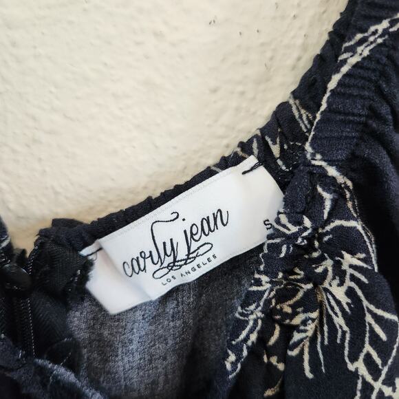 Carly Jean Off The Shoulder Midi Dress Ruffled Floral Navy Blue White Size Small - Picture 7 of 8